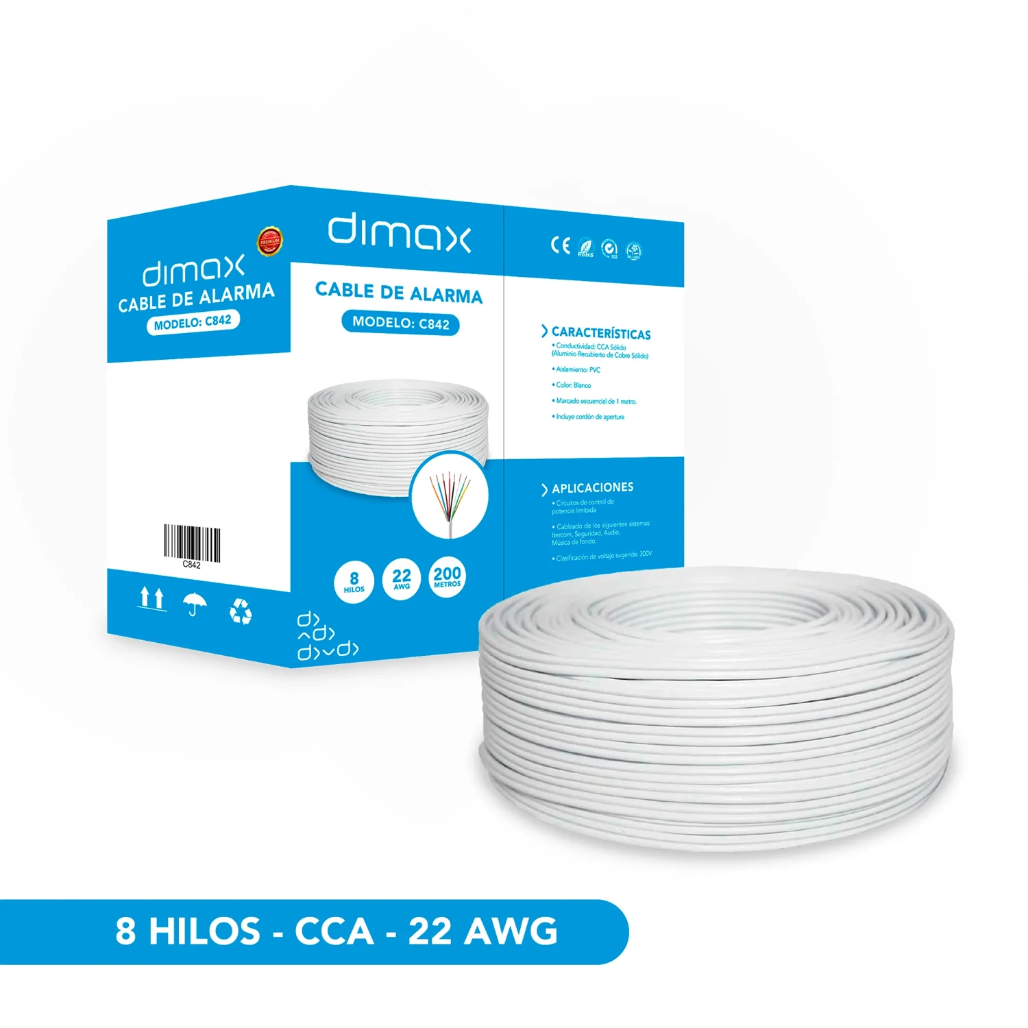 Cable Para Alarmas 8 Hilos Cca